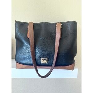 Dooney & Bourke Vintage Leather Tote Bag USA Pebbled Black Tan Shoulder Bag